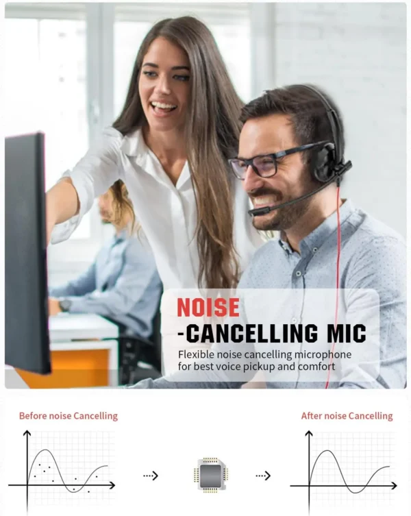 USB Wired Office Headset with Noise-Cancelling Mic